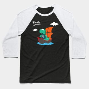 Vector illustration of dinosaur pirate on a ship at the sea Baseball T-Shirt